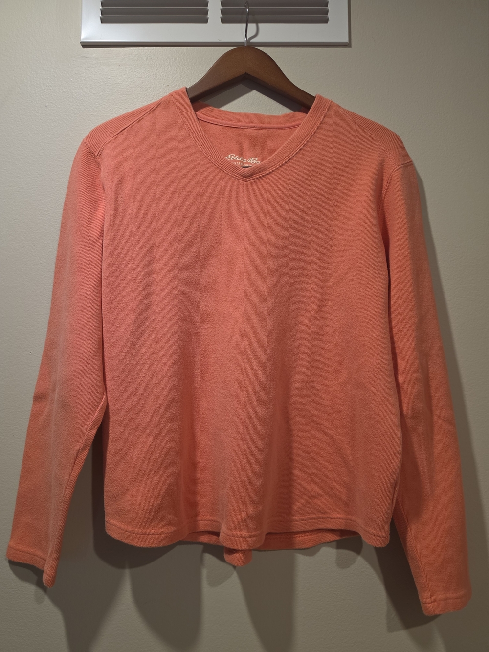 Eddie Bauer Coral Salmon Thermal Waffle Knit V-Neck Long Sleeve Top Size M